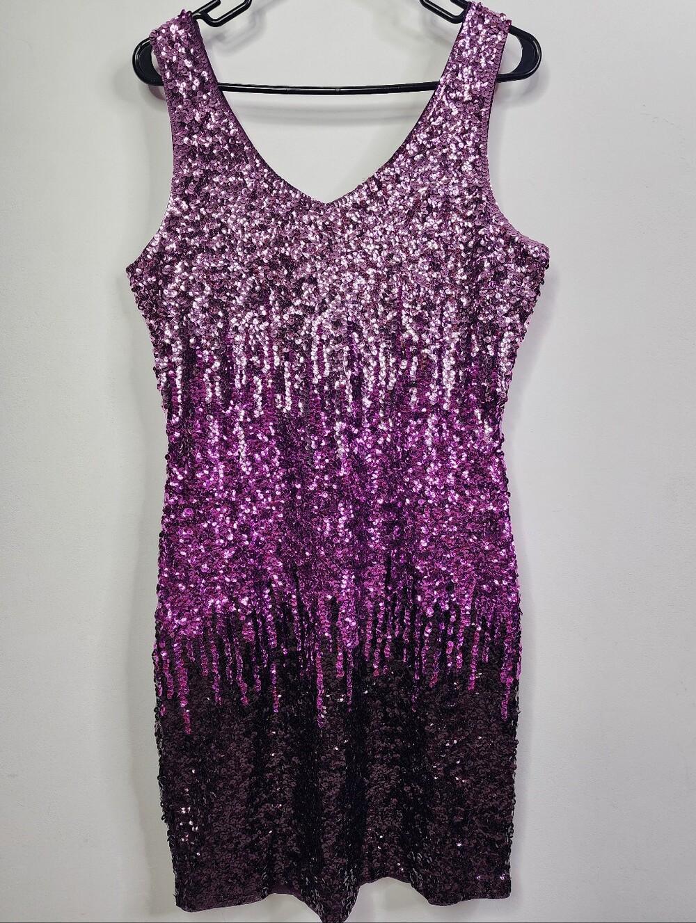 V Neck Sequin Glitter Bodycon Stretchy Mini Party Dress, Large
